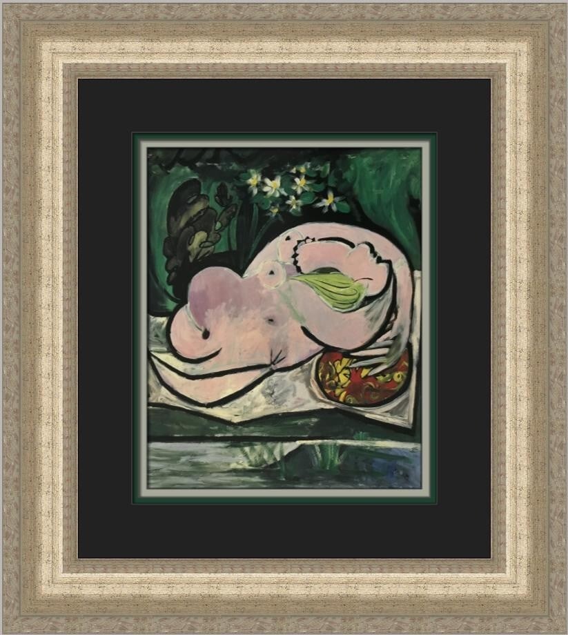 Pablo Picasso Portrait of Marie-Therese Asleep Nude Custom Framed Art Print: Pablo Picasso Portrait of Marie-Therese Asleep Nude Custom Framed Art Print This striking custom framed print features Pablo Picasso's "Portrait of Marie-Therese Asleep Nude," a captivating representa