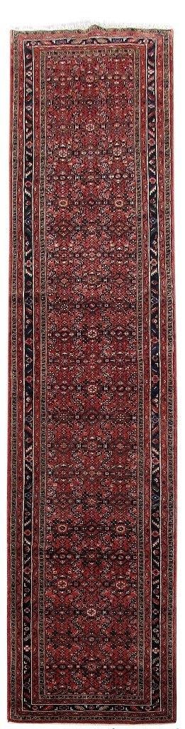 Handcrafted 3.9 x 15.1 Red Persian Hamadan Runner Rug (1 of 6)