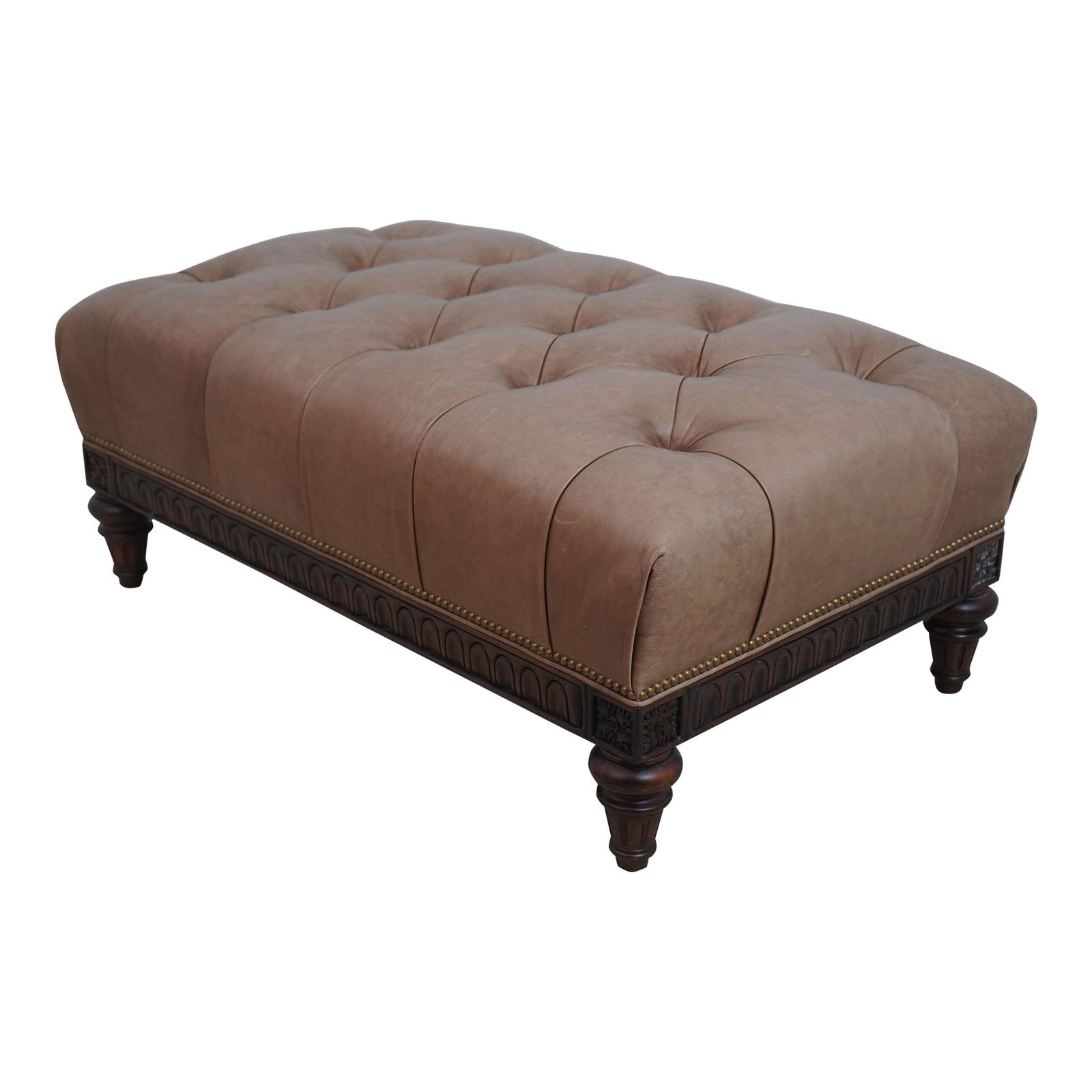 Hancock & Moore Brown Leather Tufted Ottoman 46" x 28" (1 of 10)