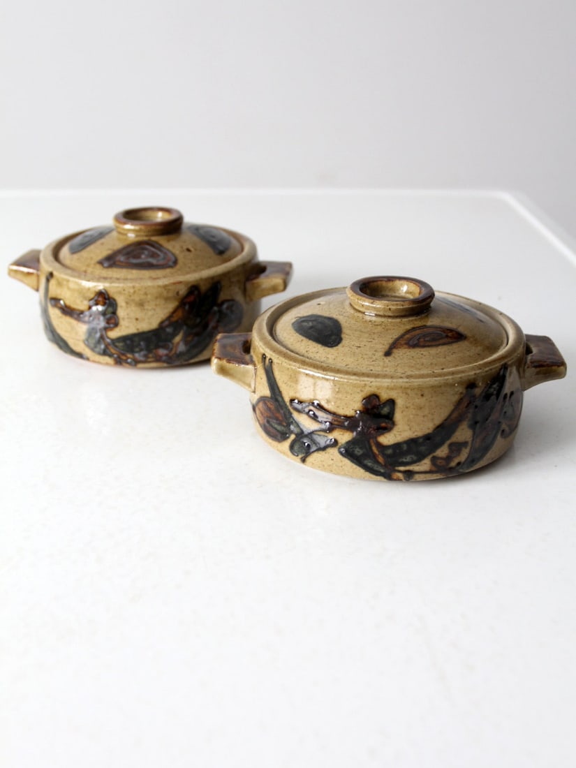 Vintage Studio Pottery Serving Dish Pair Hand-Painted Floral Design (1 of 10)