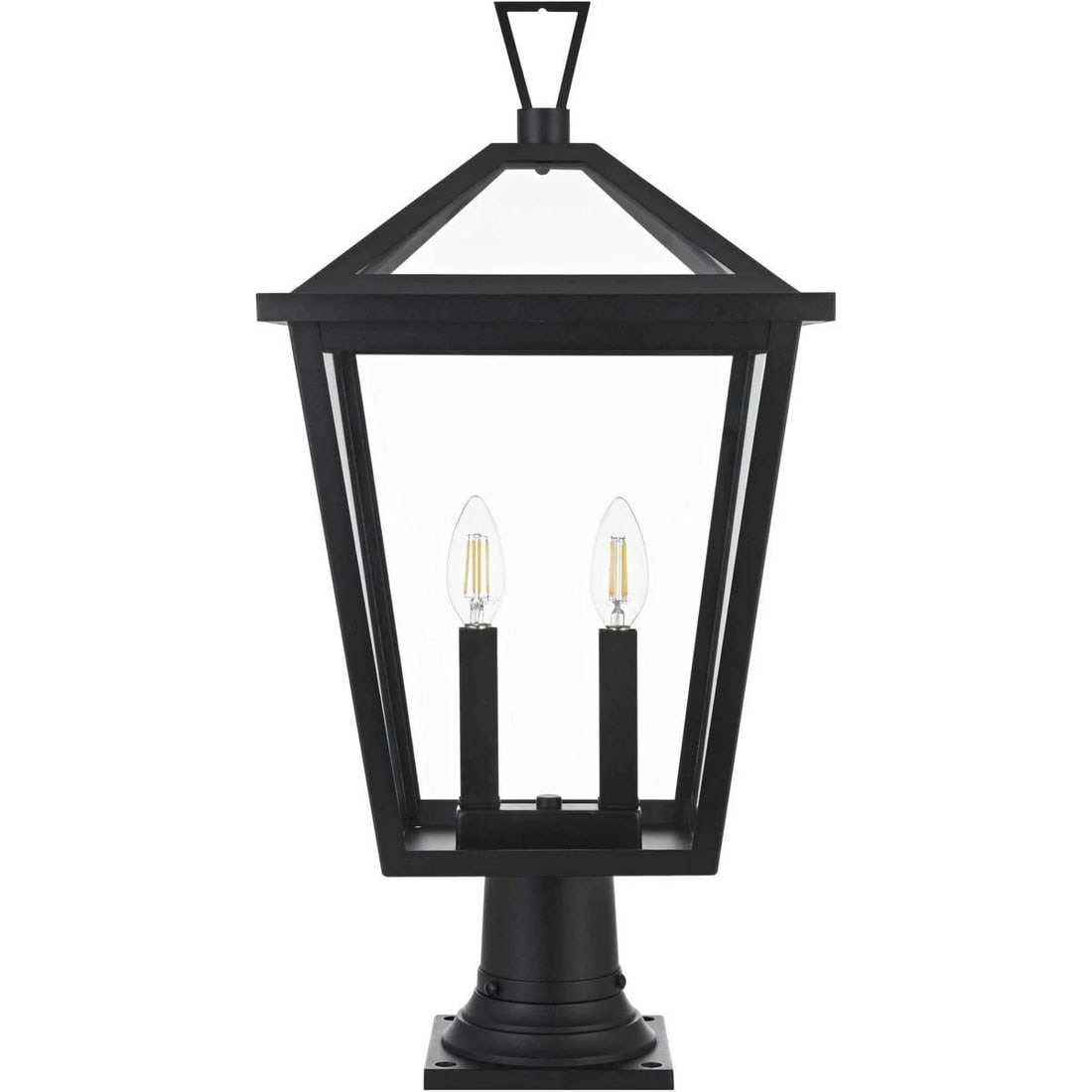 Frankford 24 Inch Black Outdoor Pole Light 2 Bulb Clear Glass Lantern (1 of 8)