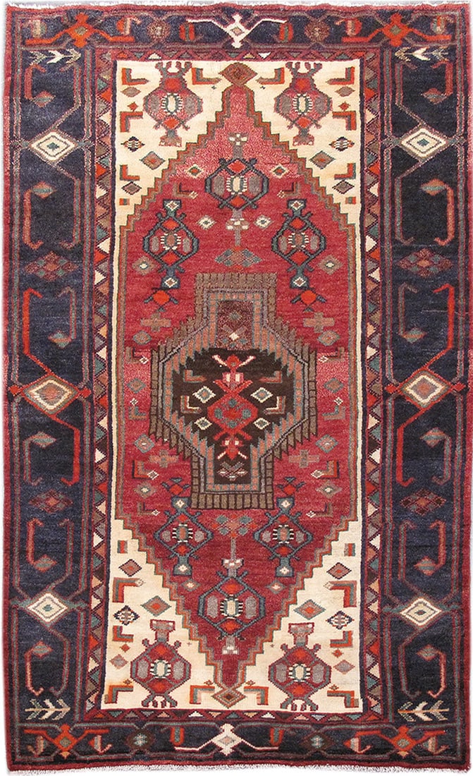 Elegant 4'4 x 7' Hand-Knotted Red Persian Hamadan Rug (1 of 6)