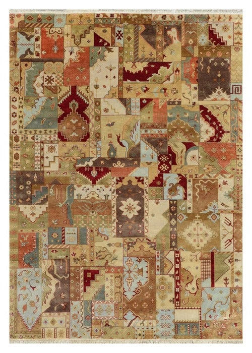 Handmade 8.8 x 11.3 Agra Patchwork Wool Rug Multi-Color Design (1 of 6)