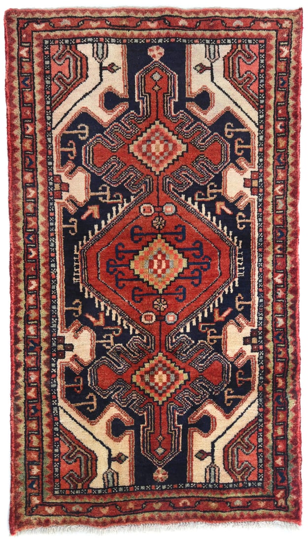 Vintage Hand-Knotted Cream Tribal Geometric Area Rug 2'7 x 4'6: Vintage Hand-Knotted Cream Tribal Geometric Area Rug 2'7 x 4'6 Enhance your living space with this exquisite hand-knotted vintage area rug featuring a beautiful cream base adorned with tribal geometri