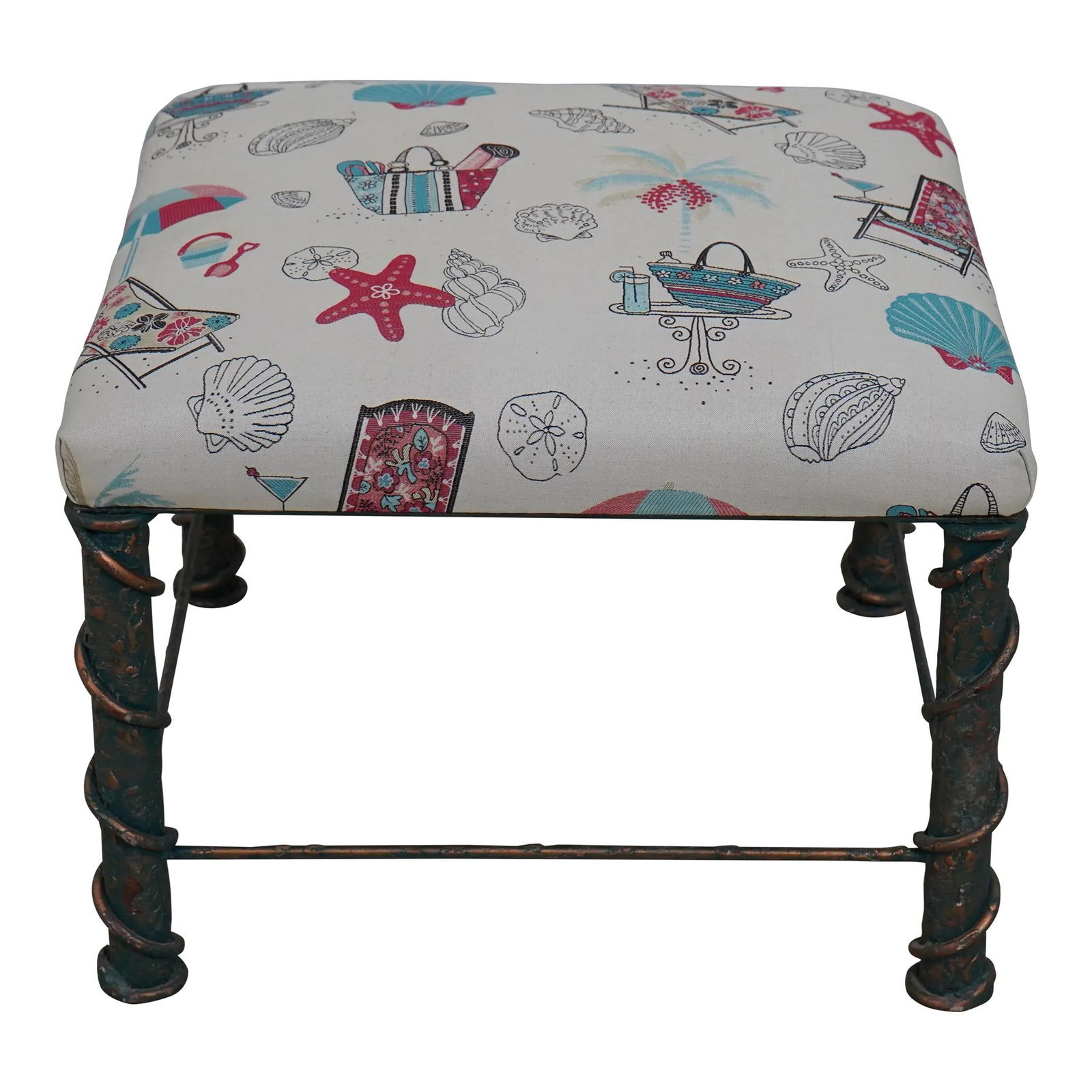 Coastal Style Iron Base Decorative Bench with New White Upholstery (1 of 10)