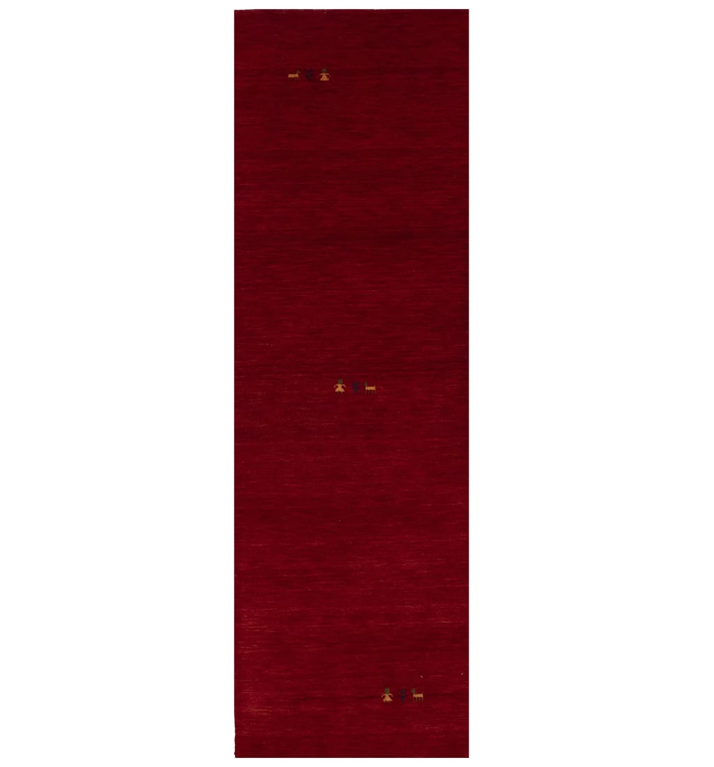 Gabbeh Modern Runner Rug 2'8 x 7'10 Red Pictorial Wool Handmade: Gabbeh Modern Runner Rug 2'8 x 7'10 Red Pictorial Wool Handmade Enhance your space with this Gabbeh Modern Runner Rug, featuring a vibrant tribal pictorial design perfect for kids' room decor. Measuri