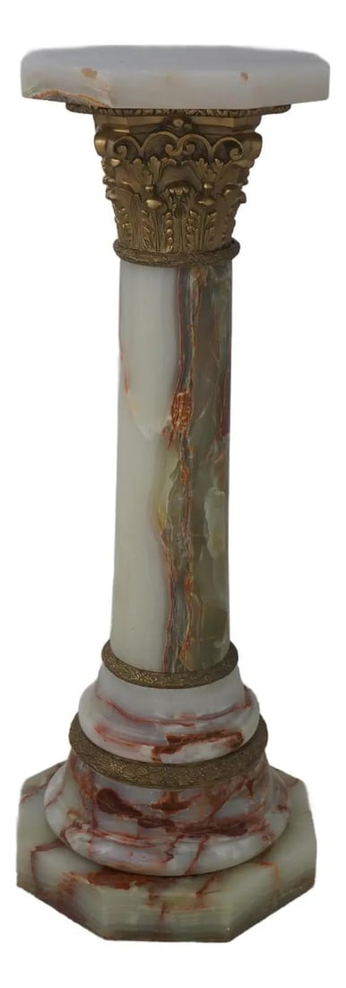 French Empire Onyx Marble Pedestal with Bronze Trim 44 Inches Tall (1 of 10)