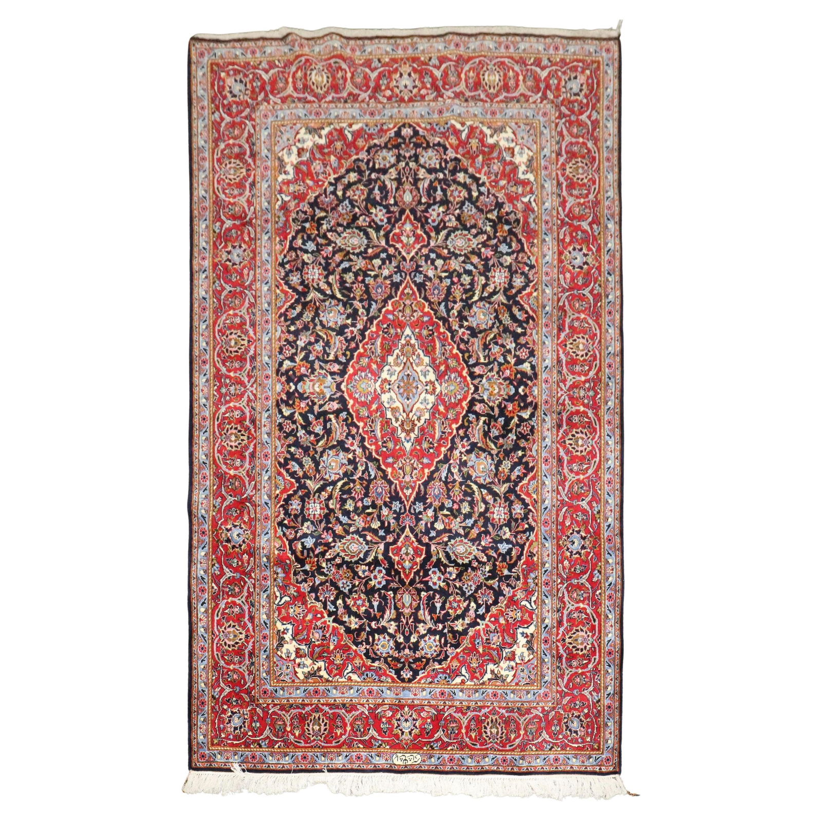 Vintage Persian Kashan Carpet Wool Mid 20th Century 53x88: Vintage Persian Kashan Carpet Wool Mid 20th Century 53x88 This exquisite vintage Persian Kashan carpet showcases a stunning blend of tradition and craftsmanship, originating from Iran in the mid-20th