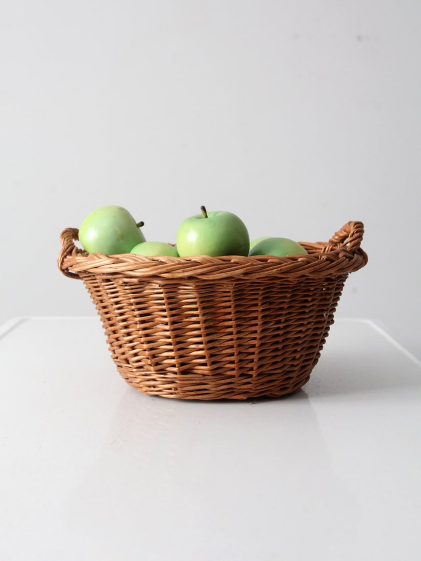 Rustic Vintage Woven Harvest Basket with Handles 7.25in Height (1 of 10)