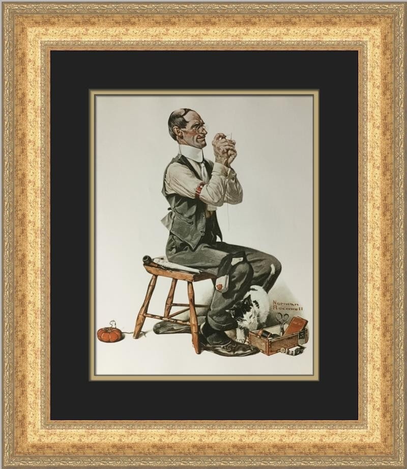 Norman Rockwell A Man Threading A Needle Custom Framed Print 1977 Americana (1 of 2)