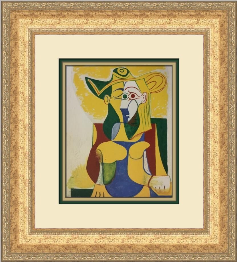 Pablo Picasso Portrait of Jaqueline Custom Framed Print 1996: Pablo Picasso Portrait of Jaqueline Custom Framed Print 1996 This stunning custom framed print titled "Portrait of Jaqueline in an Armchair" by Pablo Picasso captures the essence of Abstract Expressio