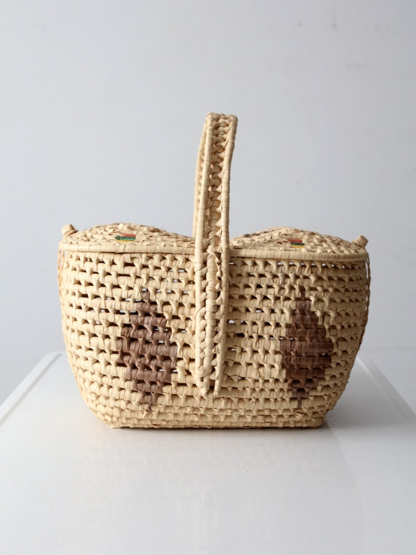 Vintage Woven Basket with Double-Sided Lid for Storage (1 of 12)