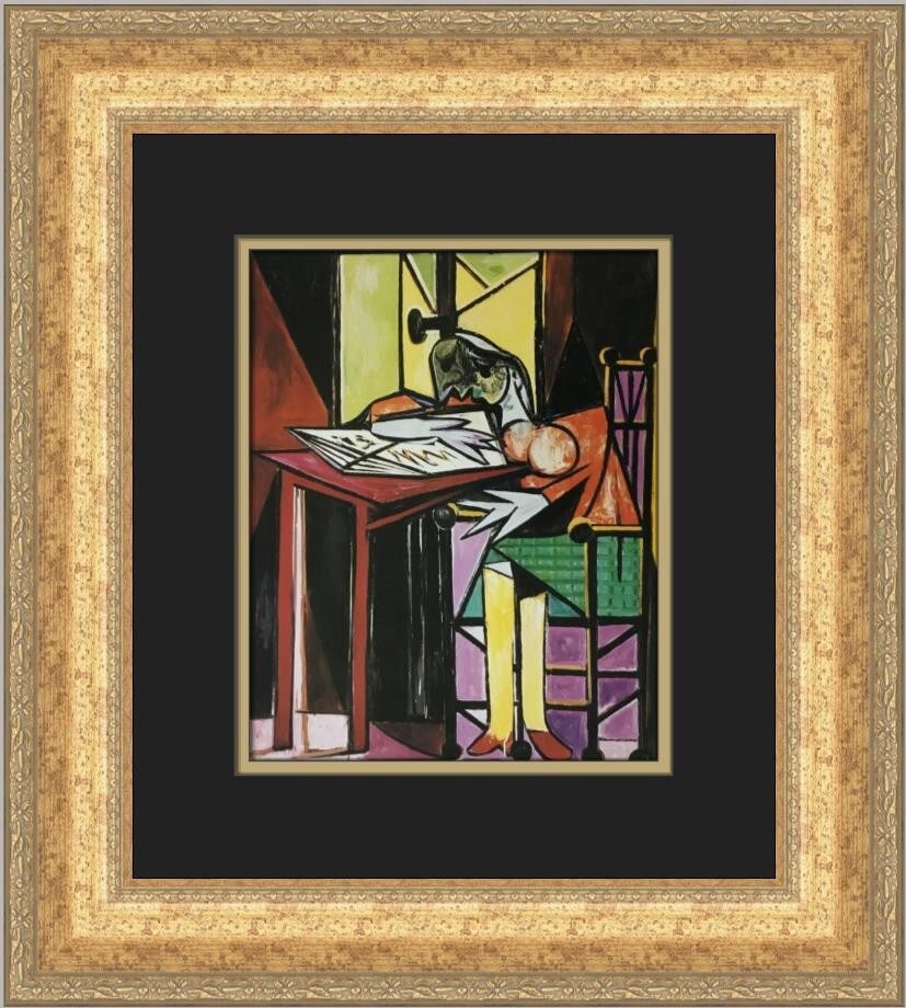 Pablo Picasso Girl Reading a Book Custom Framed Print 18x16: Pablo Picasso Girl Reading a Book Custom Framed Print 18x16 This exquisite custom framed print titled "Girl Reading a Book" by Pablo Picasso showcases the artist's unique style, blending Abstract Expr
