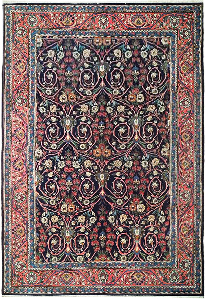 Handcrafted Persian Sarouk Rug 7'3 x 10'4 Midnight Blue Pink Elegant Design (1 of 6)