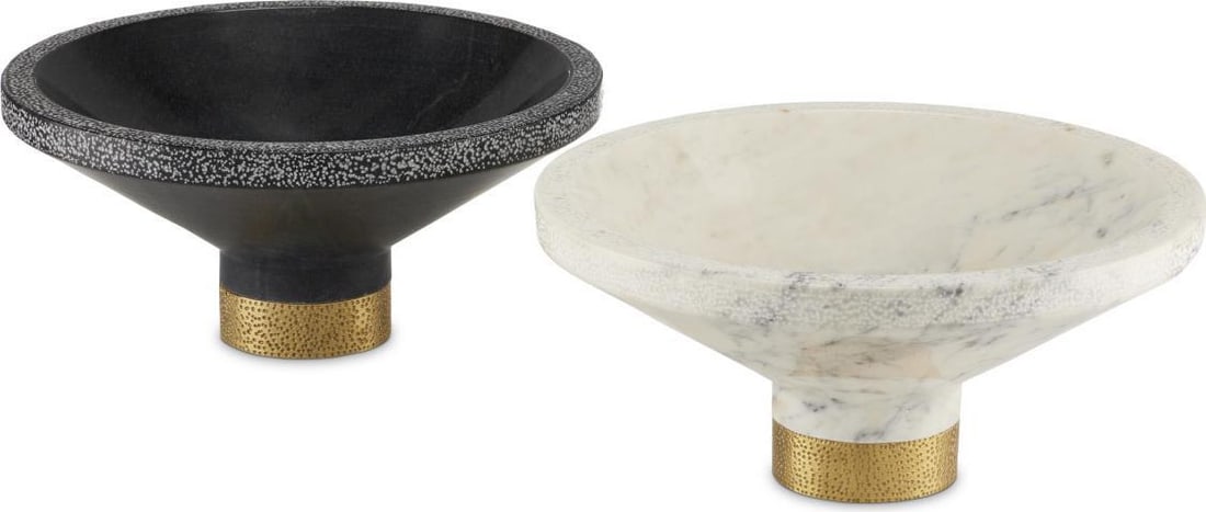 Currey Vincent Black Marble Bowl with Brass Accents 6.38H 14W 14D (1 of 5)