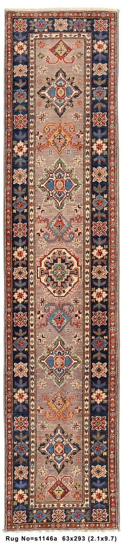 2.1' x 9.7' Hand-Knotted Classic Kazak Runner Wool Rug (1 of 8)