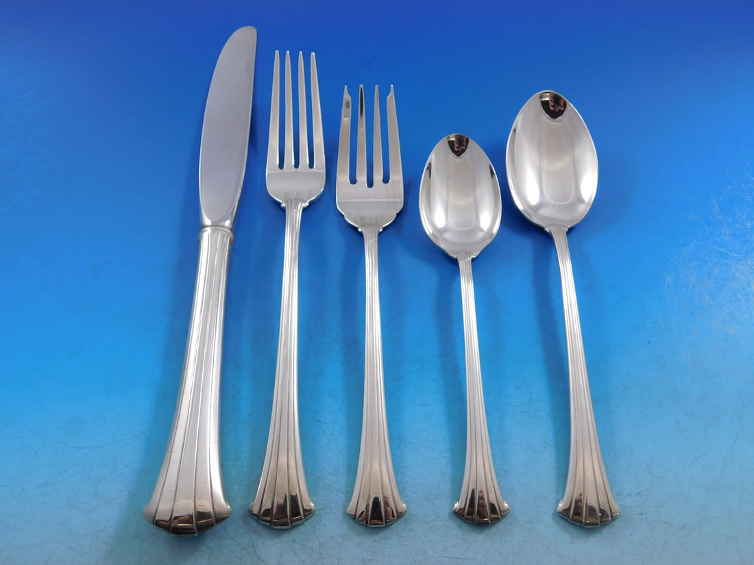 Gorham Newport Scroll Sterling Silver Flatware Set 45 Pieces for 8: Gorham Newport Scroll Sterling Silver Flatware Set 45 Pieces for 8 Introducing the Newport Scroll Sterling Silver Flatware Set by Gorham, a stunning collection that enhances any dining experience. Thi