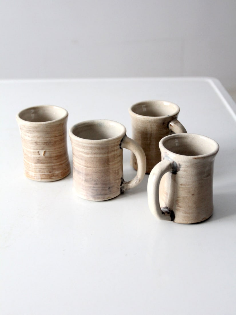 Handcrafted Vintage Studio Pottery Mugs Set of 4 by Artist JP (1 of 12)