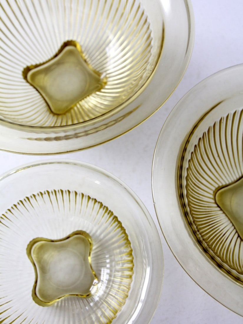 Set of 3 Golden Yellow Depression Glass Bowls with Pedestal Base (1 of 6)