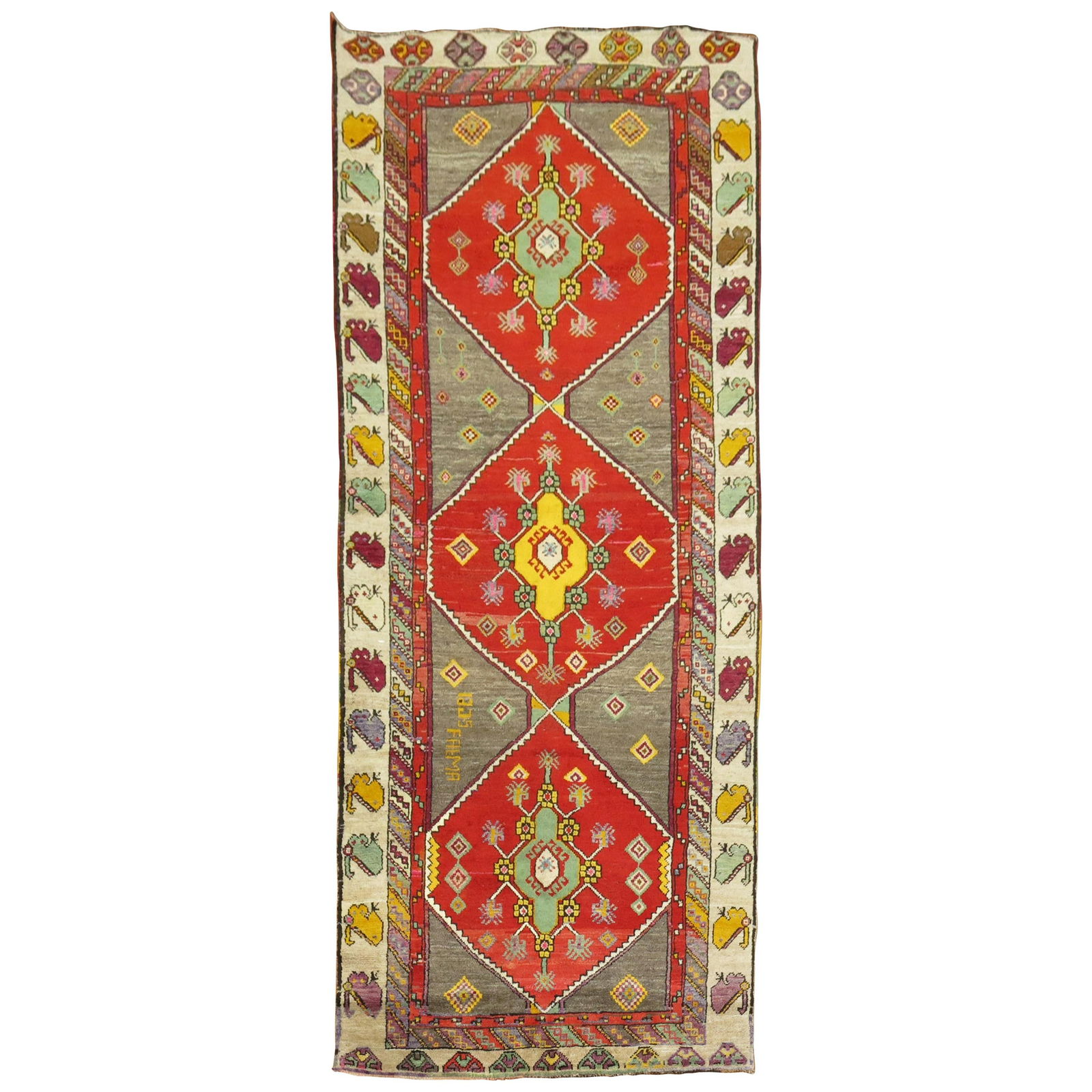 Colorful Turkish Anatolian Wool Runner Signed Mid-20th Century 4'4 x 10'8 (1 of 7)