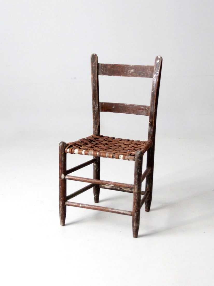 Rustic Antique Splint Weave Chair with Ladder Back (1 of 10)