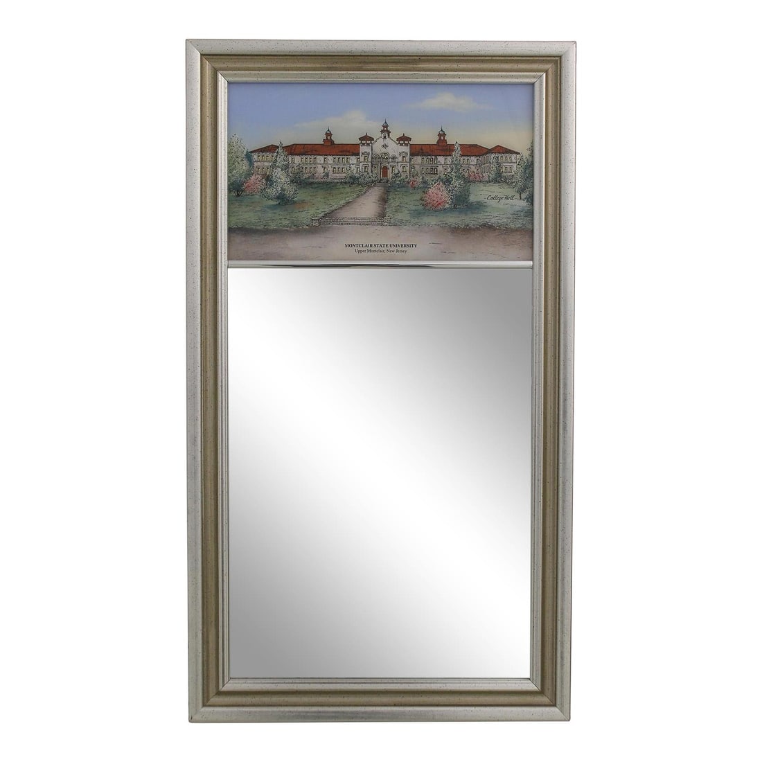 Montclair University Silver Eglomise Mirror 14.5 x 26 Decorative Accent: Montclair University Silver Eglomise Mirror 14.5 x 26 Decorative Accent This stunning decorative mirror features an eglomise reverse painted top panel, beautifully framed in a silver finish. With its
