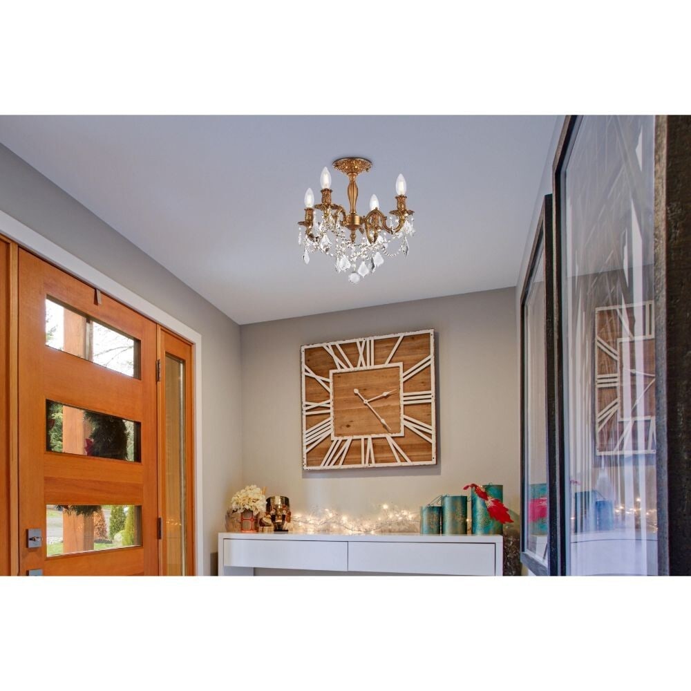 Rosalia 4-Light Flush Mount French Gold Ceiling Chandelier with Crystal Accents: Rosalia 4-Light Flush Mount French Gold Ceiling Chandelier with Crystal Accents This semi-flush chandelier features a traditional French gold finish and is adorned with high-quality golden teak crysta