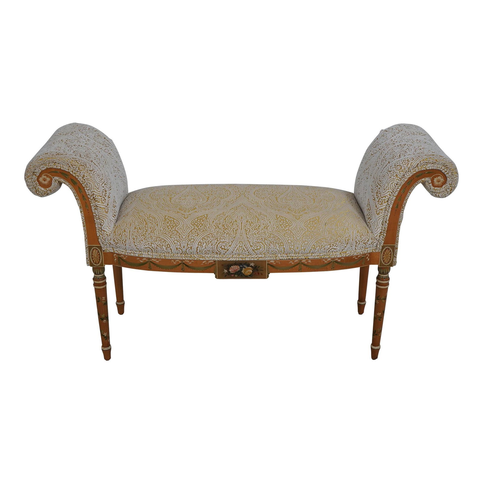 Elegant English Adams Style Upholstered Bench with Gold Accents (1 of 10)