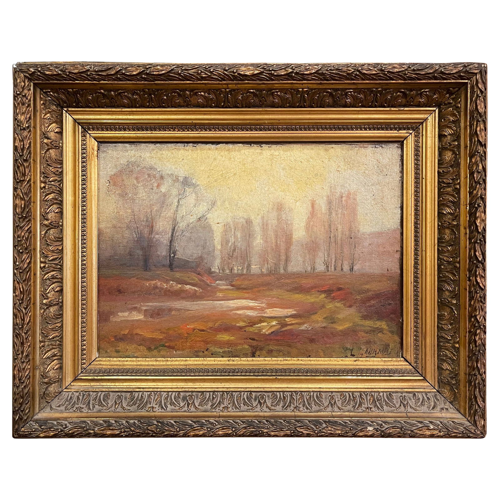 19th Century French Signed L. Larrauie Landscape Oil Painting in Gilt Frame (1 of 11)