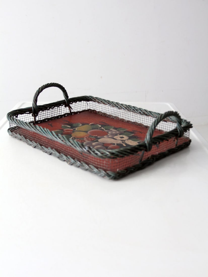 Antique Hand-Painted Wood Tray with Fruit Design (1 of 11)