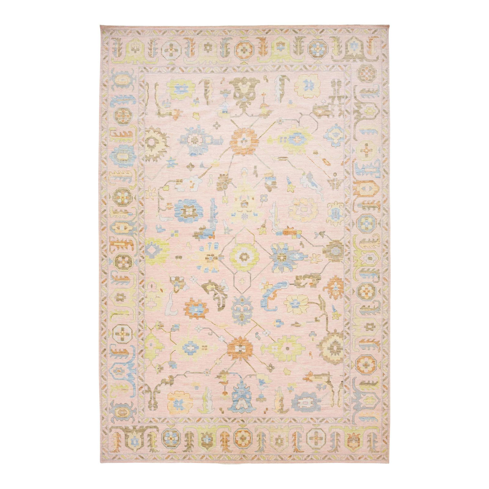 Handmade Pink Oushak Style Wool Rug with Floral Design 12'2 x 18'3 (1 of 8)