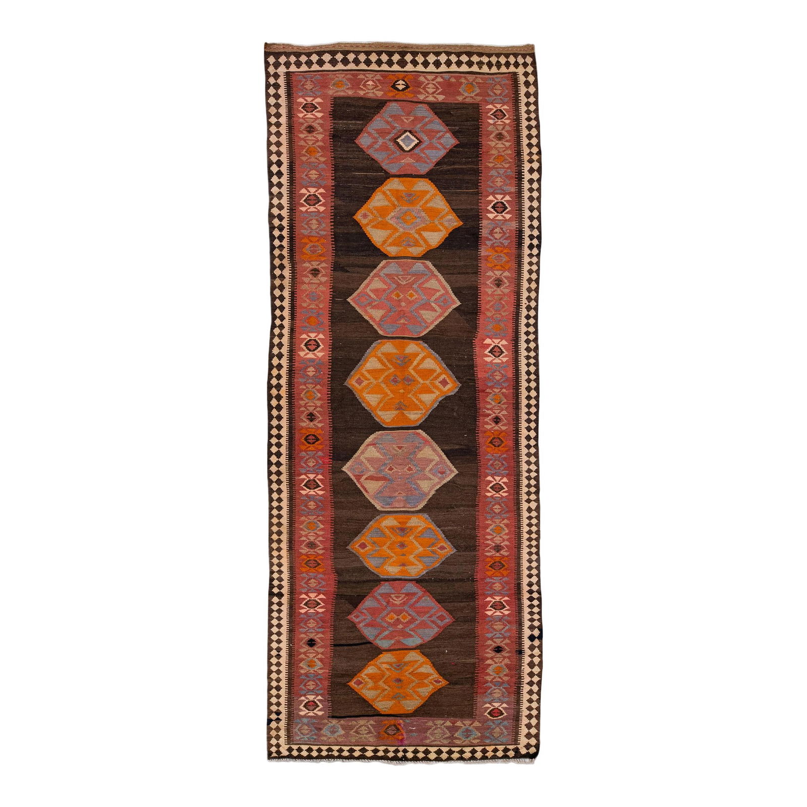 Vintage Mid-20th Century Turkish Kilim Wool Runner Multicolor Geometric 4'11" x 14'1" (1 of 10)