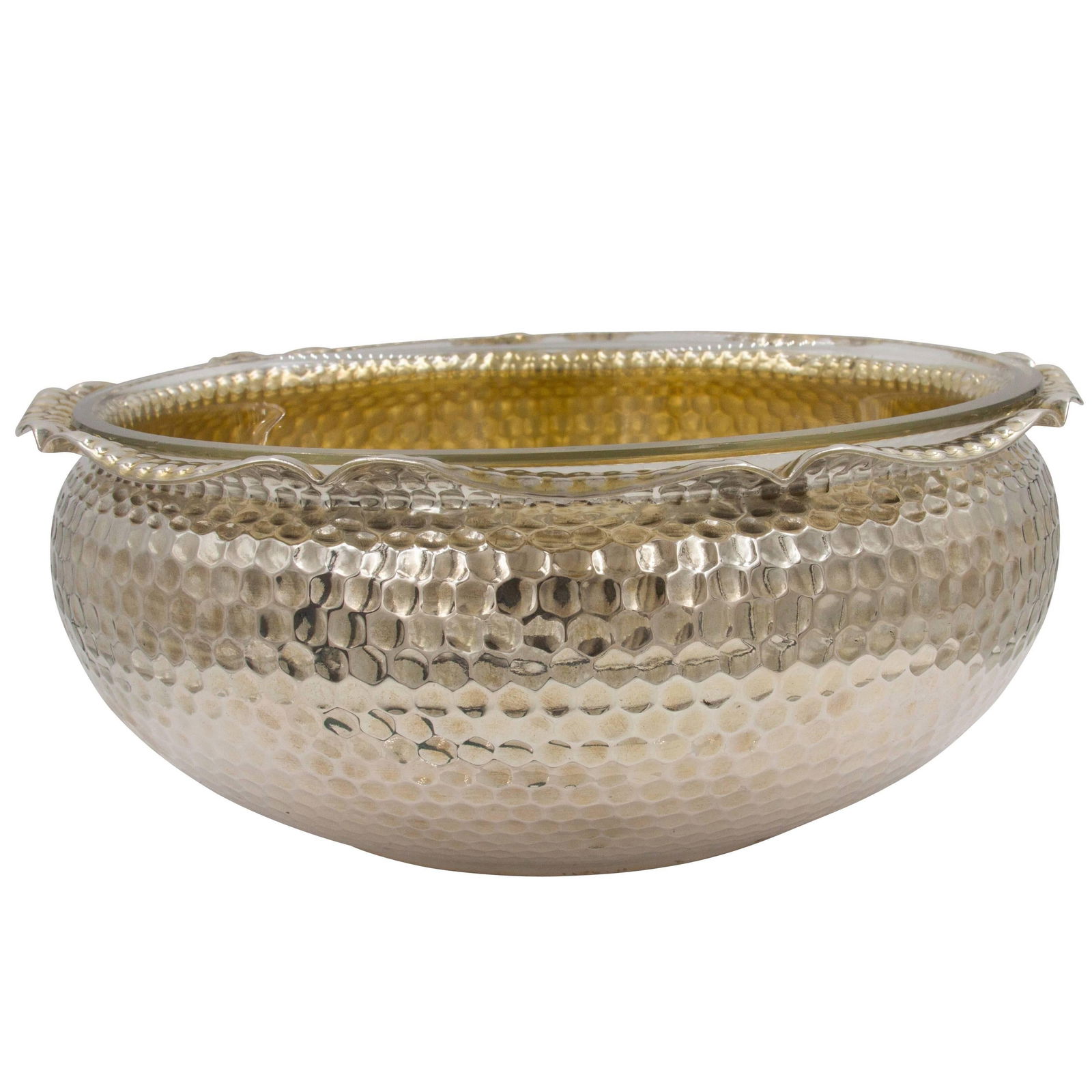 Austrian Silver Hammered Bowl with Glass Liner circa 1900 (1 of 4)