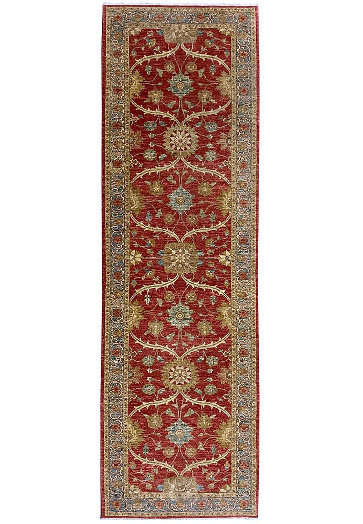 3.9 x 13.4 Chobi Peshawar Handmade Natural Wool Runner Rug (1 of 11)