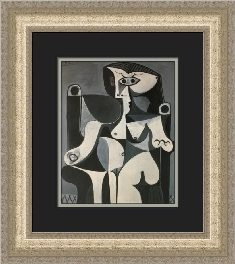 Pablo Picasso Portrait of Jaqueline Seated I Custom Framed Art Print: Pablo Picasso Portrait of Jaqueline Seated I Custom Framed Art Print This exquisite custom framed print features Pablo Picasso's renowned work, "Portrait of Jaqueline Seated I," showcasing an abstract