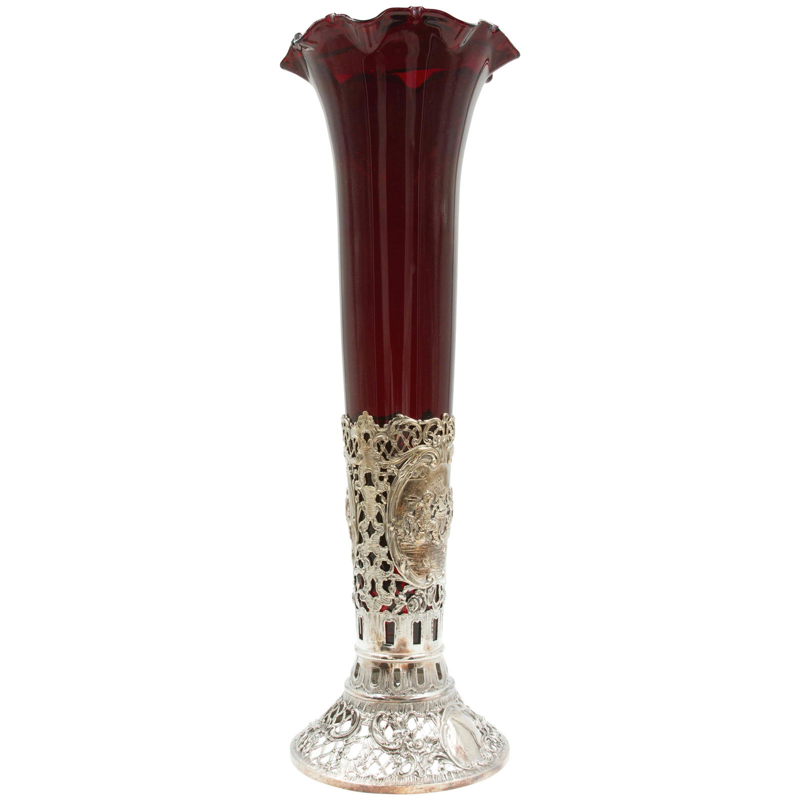 19th Century Austrian Sterling Silver Vase with Ruby-Red Glass Liner (1 of 5)