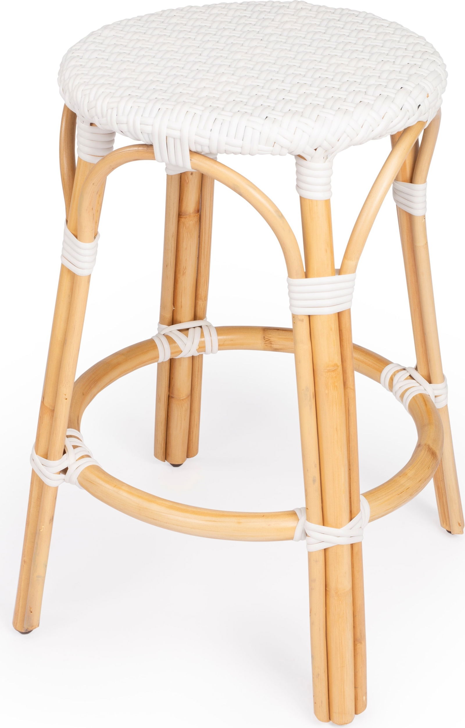 Butler Tobias 24 Inch Coastal Bistro Counter Stool in Glossy White Rattan (1 of 7)
