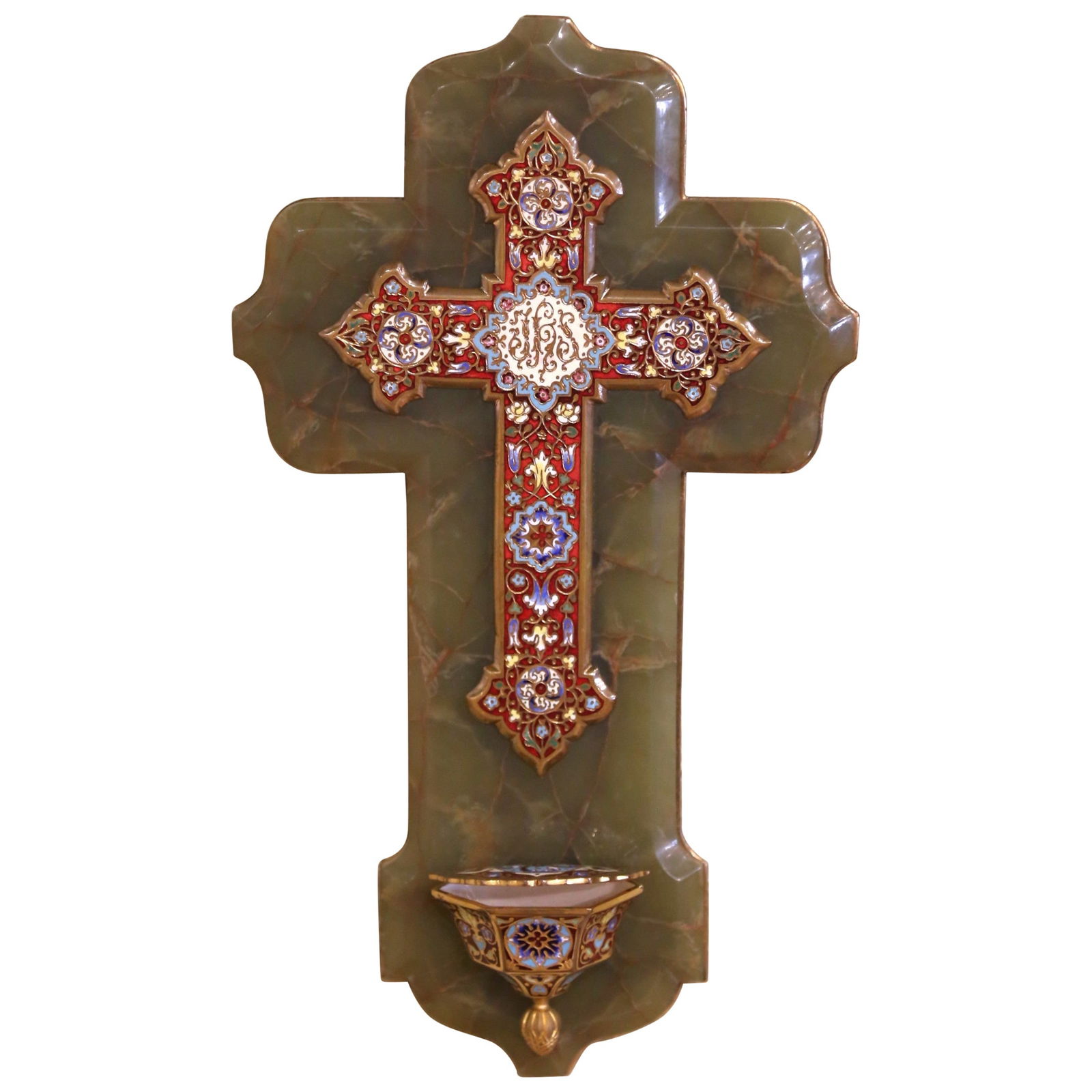 19th Century French Cloisonne Cross with Green Onyx Base (1 of 7)