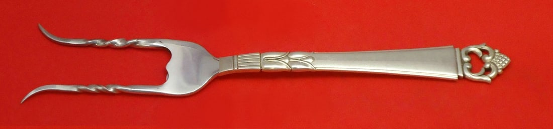 Frigast Danish Crown Sterling Silver Custom Serving Fork 7.25": Frigast Danish Crown Sterling Silver Custom Serving Fork 7.25" This exquisite Danish Crown serving fork by Frigast is custom-made from high-quality sterling silver. Measuring approximately 7 1/4 inche