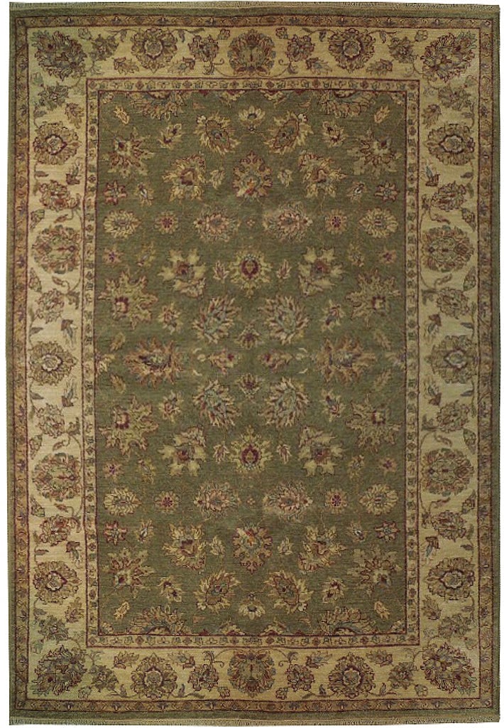 5.6' x 8' Green Vegetable Dyed Chobi Area Rug Hand-Knotted Wool (1 of 7)