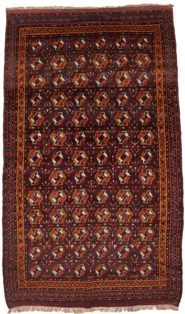 Handmade Burgundy Kazak Bokhara Geometric Rug 5'3 x 9'0 Vintage Wool (1 of 17)