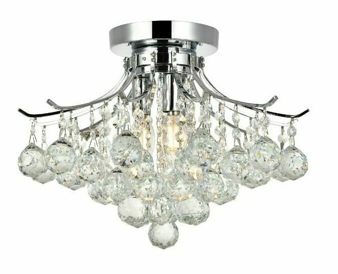 Elegant TOUREG 3-Light Crystal Flush Mount Chandelier Chrome 16": Elegant TOUREG 3-Light Crystal Flush Mount Chandelier Chrome 16" Illuminate your space with this stunning 3-light flush mount chandelier from the Toureg collection. Featuring a polished chrome finish
