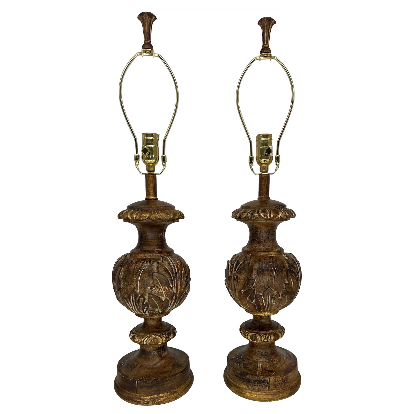Set of 2 Fine Arts Giltwood Baroque Table Lamps 20th Century (1 of 8)