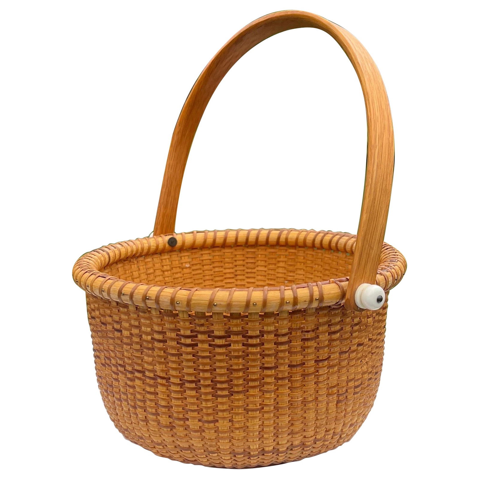 Mid-20th Century Vintage Nantucket Woven Wicker Basket with Bone Handle (1 of 6)
