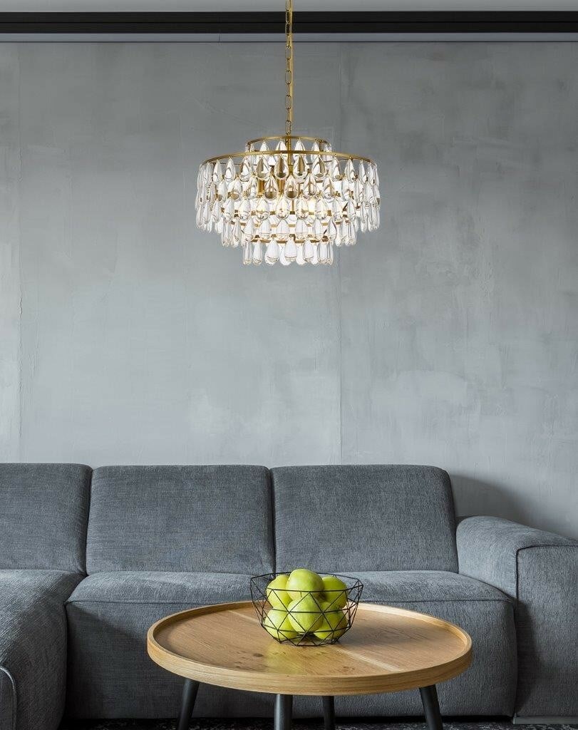 Living District Mila 5-Light Brass Crystal Pendant Chandelier 20 Inch: Living District Mila 5-Light Brass Crystal Pendant Chandelier 20 Inch Elevate your space with this stunning Mila 5-Light Brass Pendant Ceiling Light. Designed for versatility, this chandelier features