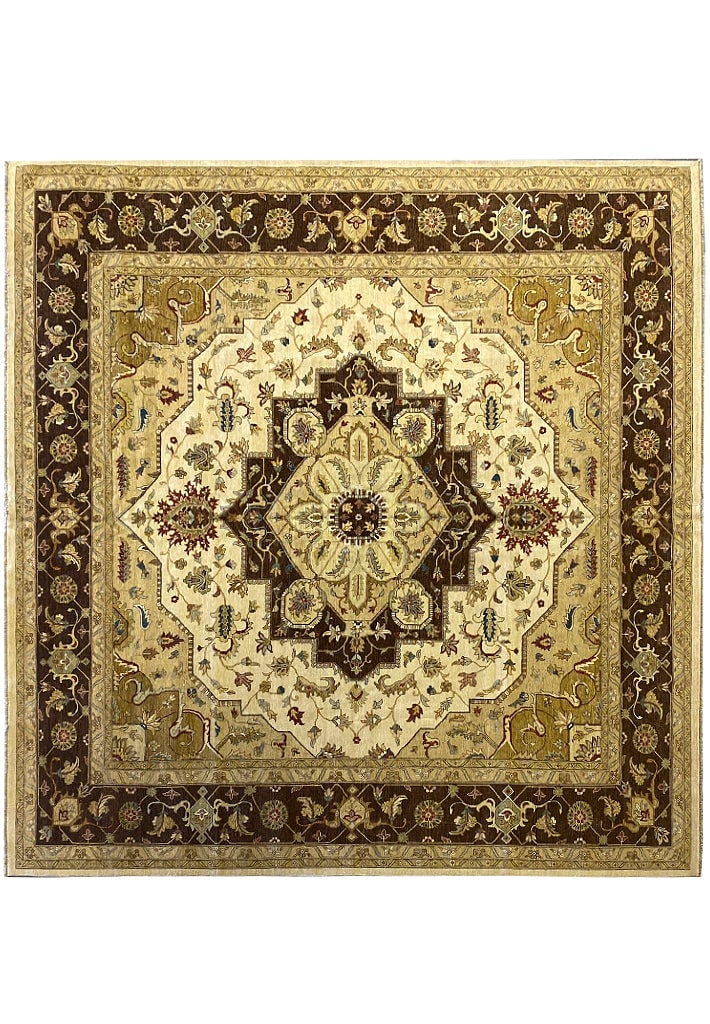 14' x 14' Chobi Rug Beige Handcrafted Vegetable Dye Square Design (1 of 10)