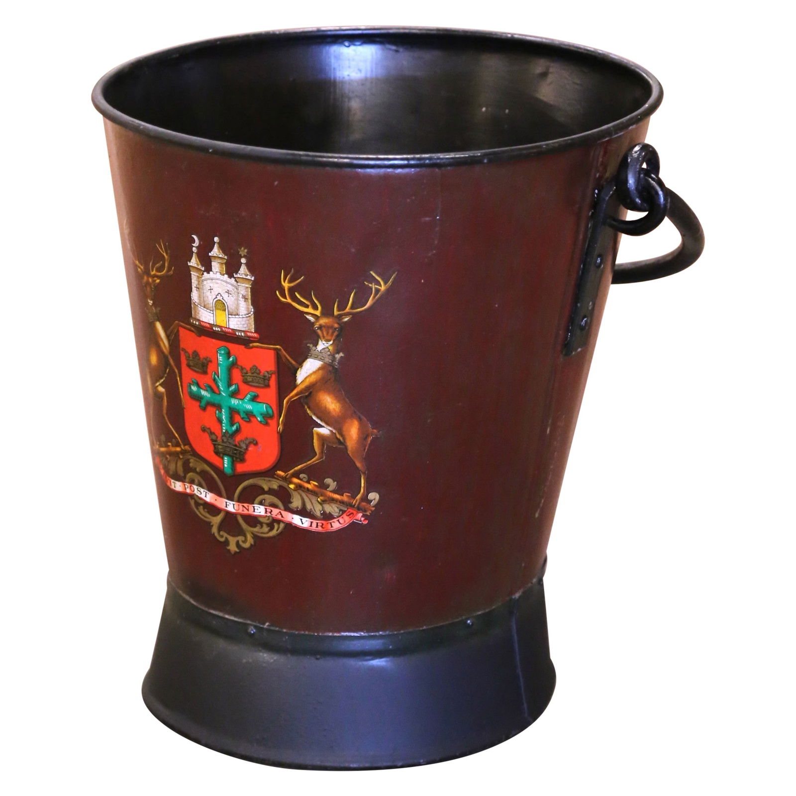 Antique Hand-Painted Iron Fire Coal Bucket with Heraldic Crest England 1930 (1 of 9)