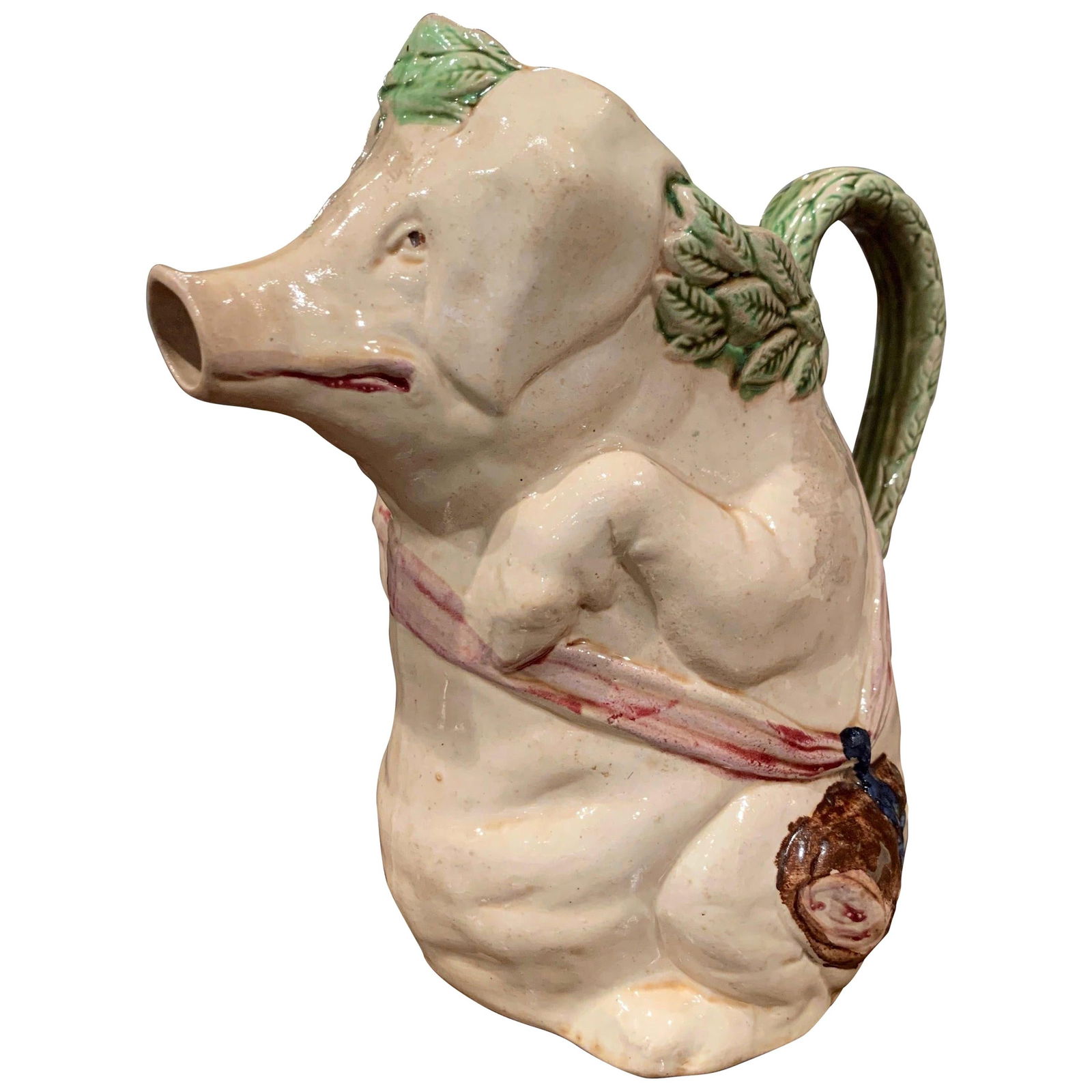 19th Century French Onnaing Style Hand-Painted Pig Pitcher (1 of 11)
