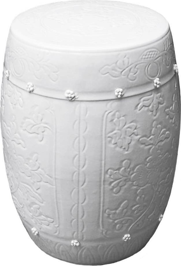 Handmade White Ceramic Stool with Lotus Design Asian Antique Style (1 of 1)