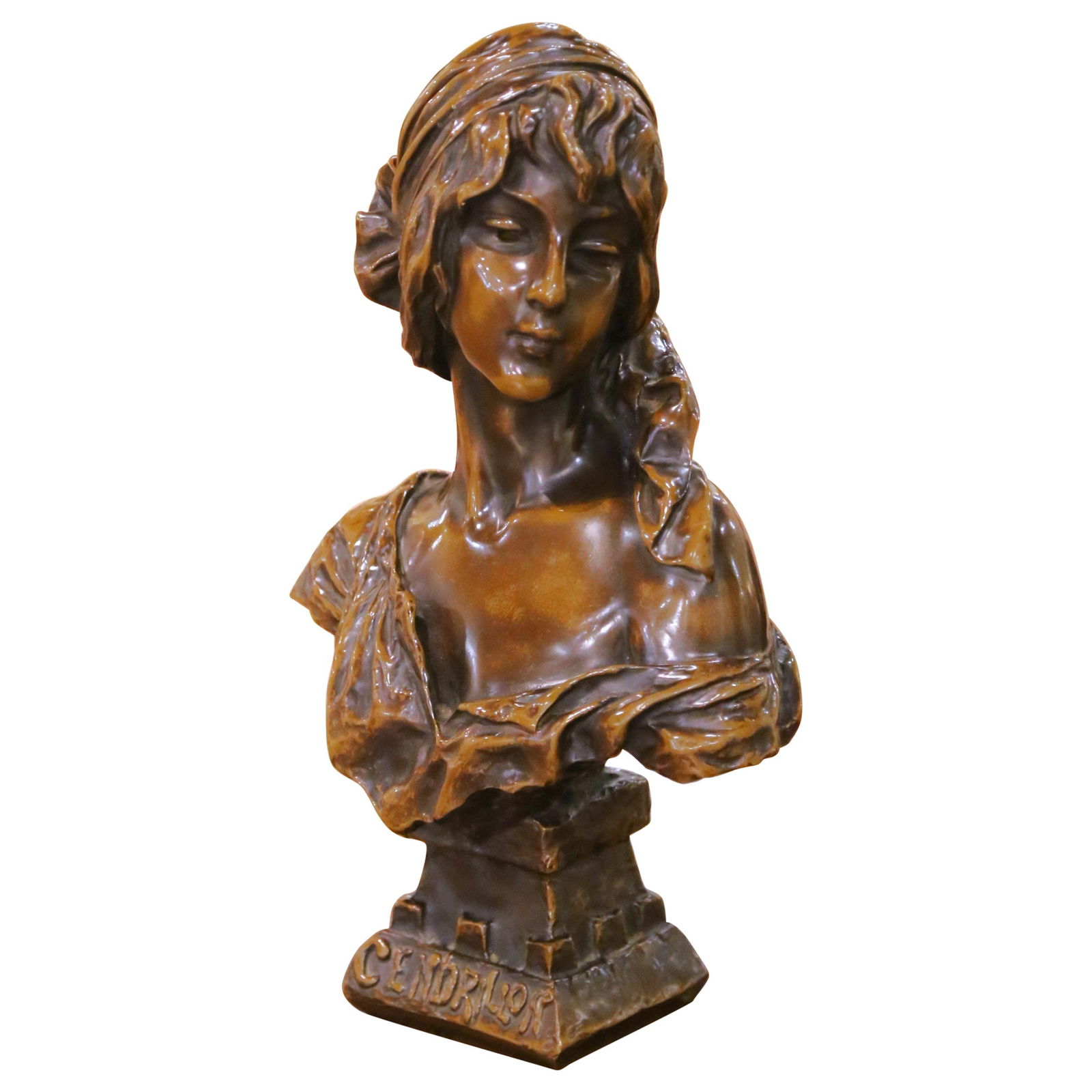 Emmanuel Villanis 19th Century Art Nouveau Bronze Cendrillon Bust (1 of 10)